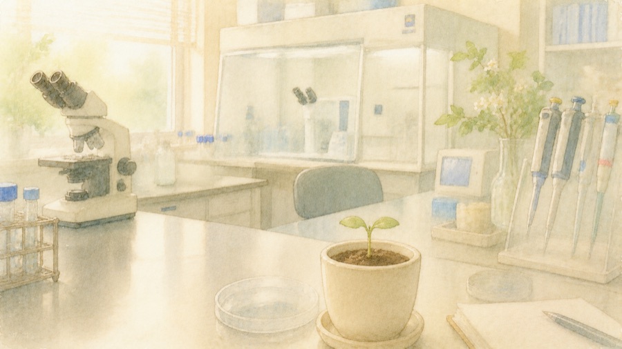培養室と小さな芽のイラスト